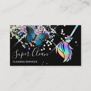 Maid Cleaning House Sparkling Holograph Business C Business Card