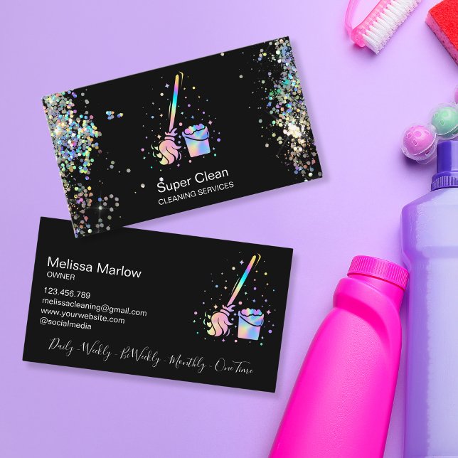 Maid Cleaning House Sparkling Holograph Business C Business Card (Creator Uploaded)