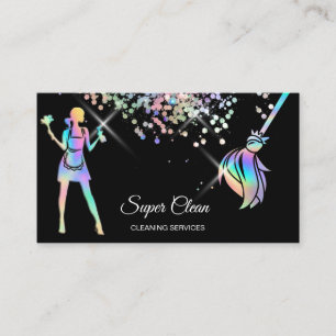 Maid Cleaning House Sparkling Holograph Business C Business Card