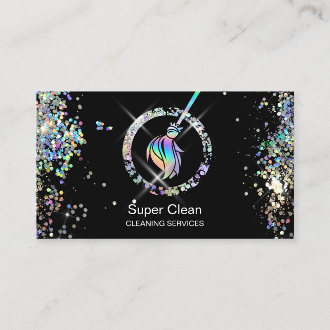 Maid Cleaning House Sparkling Holograph Business C Business Card (Front)