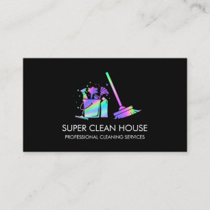 Maid Cleaning House Sparkling Holograph Business C Card
