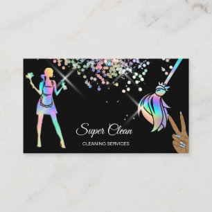 Maid Cleaning House Sparkling Holograph Business C Card