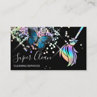Maid Cleaning House Sparkling Holograph Business C Card