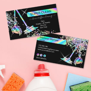 Maid Cleaning House Sparkling Holograph Business C Card