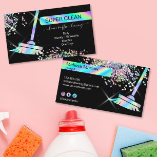 Maid Cleaning House Sparkling Holograph Business C Card
