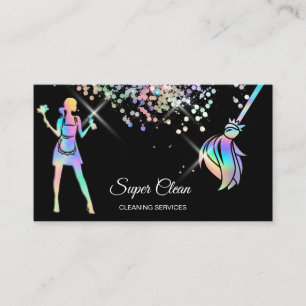 Maid Cleaning House Sparkling Holograph Business C Card