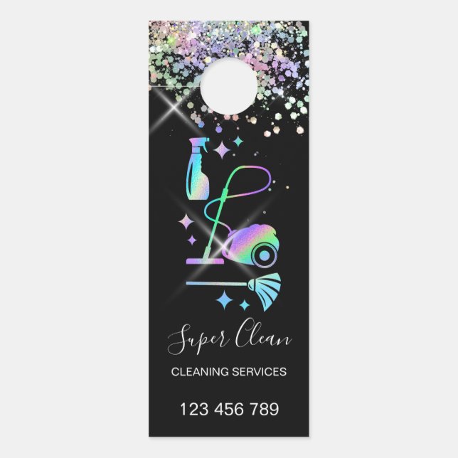 Maid Cleaning House Sparkling Holograph Business C Door Hanger (Front)