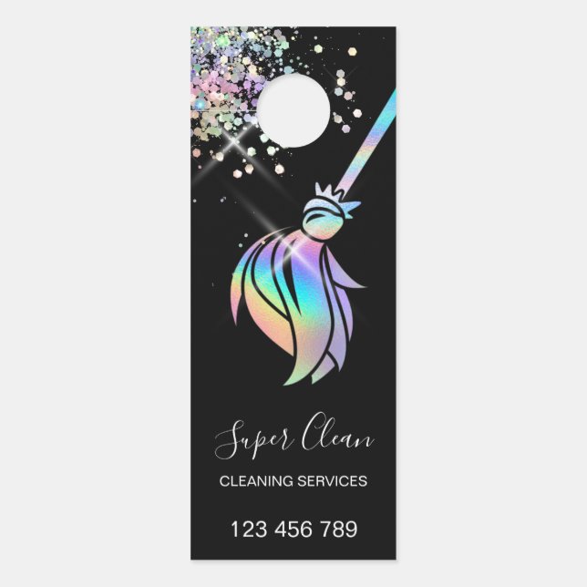 Maid Cleaning House Sparkling Holograph Business C Door Hanger (Front)