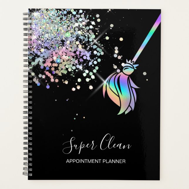 Maid Cleaning House Sparkling Holograph Business C Planner (Front)