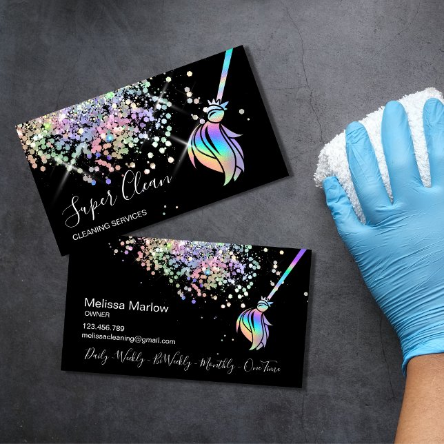 Maid Cleaning House Sparkling Holograph Business Card (Creator Uploaded)
