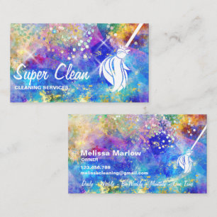 Maid Cleaning House Sparkling Holograph Opal Busin Business Card