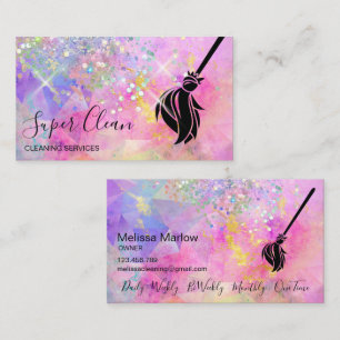 Maid Cleaning House Sparkling Holograph Opal Business Card