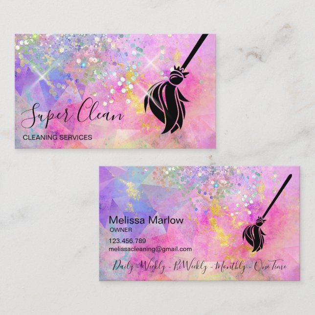 Maid Cleaning House Sparkling Holograph Opal Business Card (Front/Back)