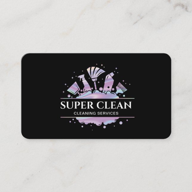 Maid Cleaning House Sparkling Holographic Business Business Card (Front)