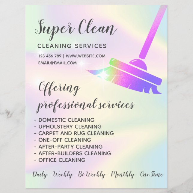 Maid Cleaning House Sparkling Holographic Flyer (Front)