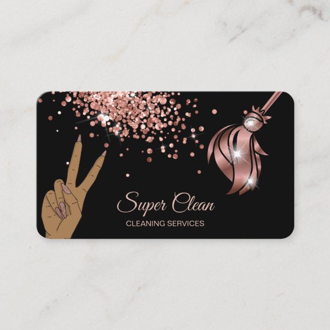 Maid Cleaning House Sparkling rose gold Business C Business Card (Front)