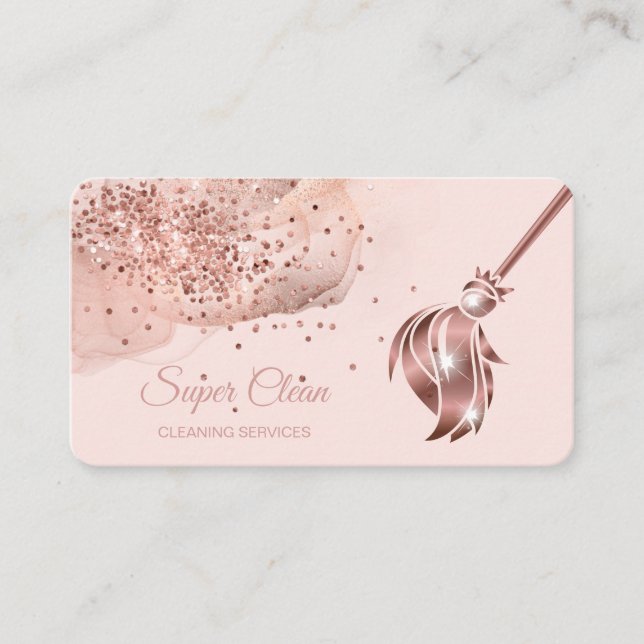 Maid Cleaning House Sparkling rose gold Business C Business Card (Front)