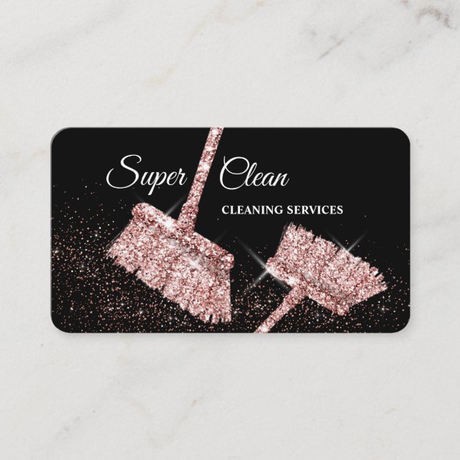 Maid Cleaning House Sparkling rose gold Business C Business Card (Front)