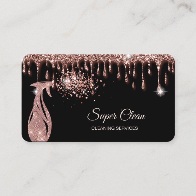 Maid Cleaning House Sparkling rose gold Business C Business Card (Front)