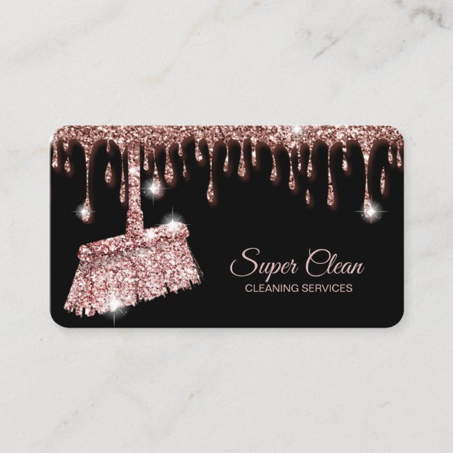 Maid Cleaning House Sparkling rose gold Business C Business Card (Front)