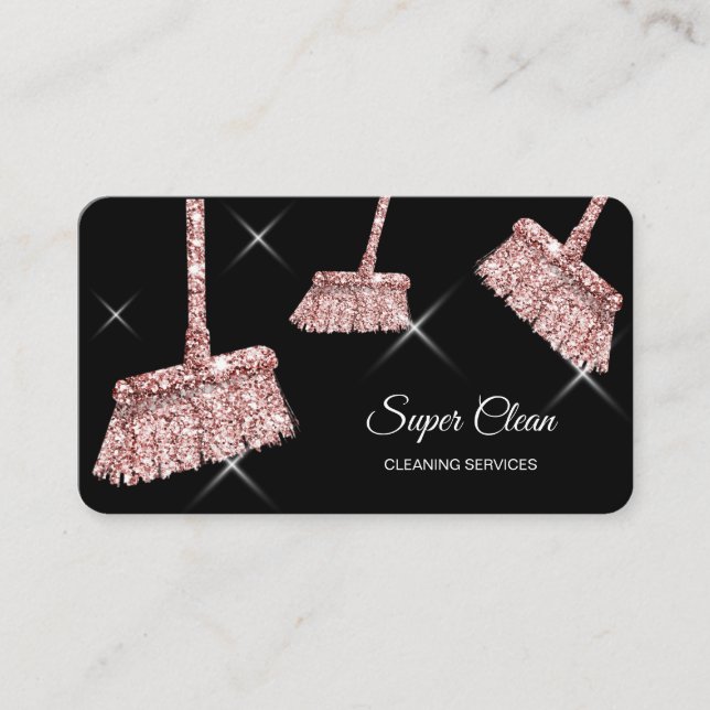 Maid Cleaning House Sparkling rose gold Business C Business Card (Front)