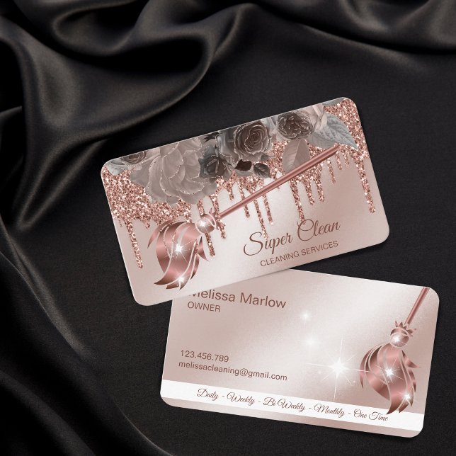 Maid Cleaning House Sparkling rose gold Business C Business Card (Creator Uploaded)