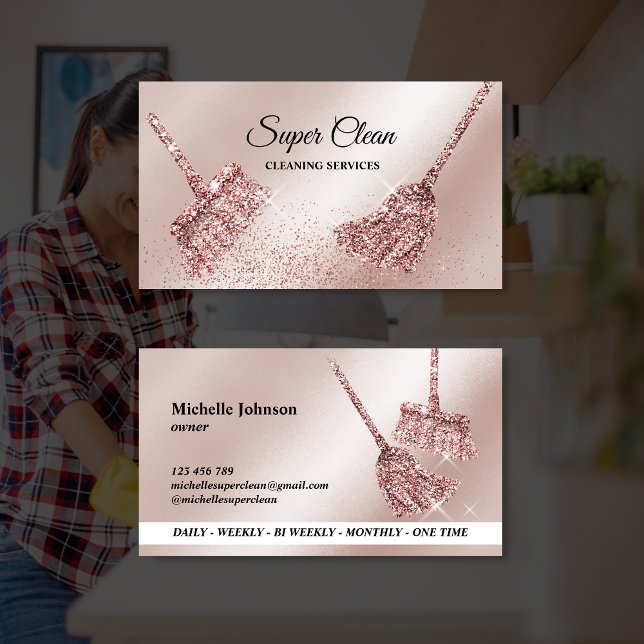 Maid Cleaning House Sparkling rose gold Business C Business Card (Creator Uploaded)