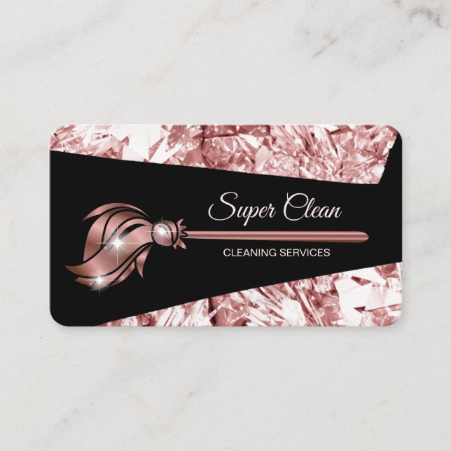 Maid Cleaning House Sparkling rose gold Business C Business Card (Front)