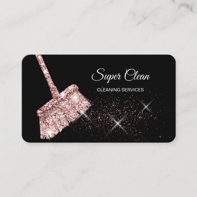 Maid Cleaning House Sparkling rose gold Business C Business Card (Front)