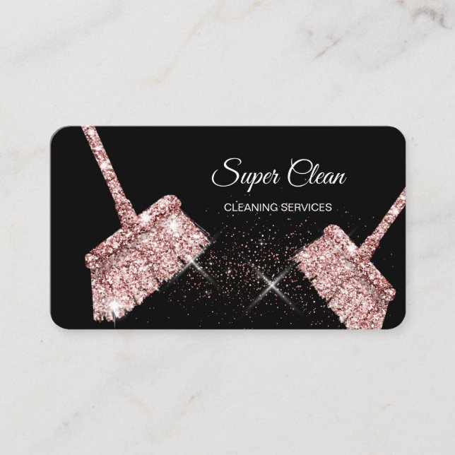 Maid Cleaning House Sparkling rose gold Business C Business Card (Front)