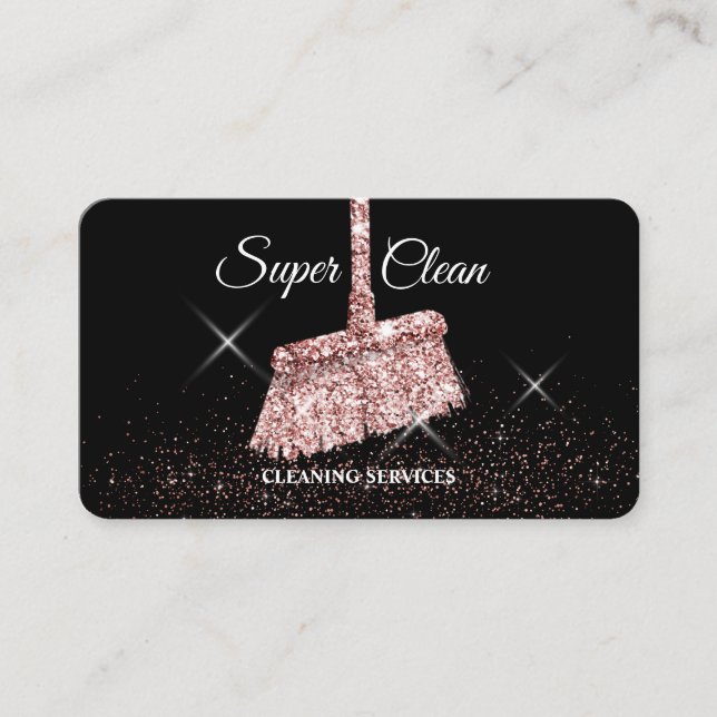 Maid Cleaning House Sparkling rose gold Business C Business Card (Front)