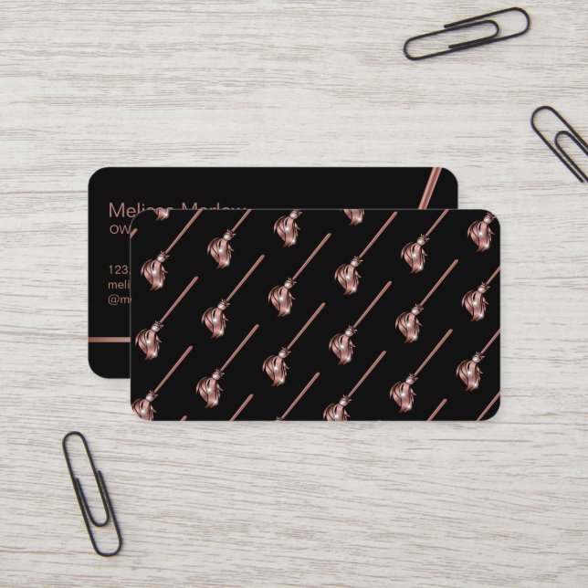 Maid Cleaning House Sparkling rose gold Business C Business Card (Front/Back In Situ)