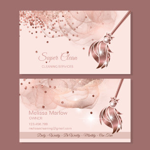 Maid Cleaning House Sparkling rose gold Business C Card