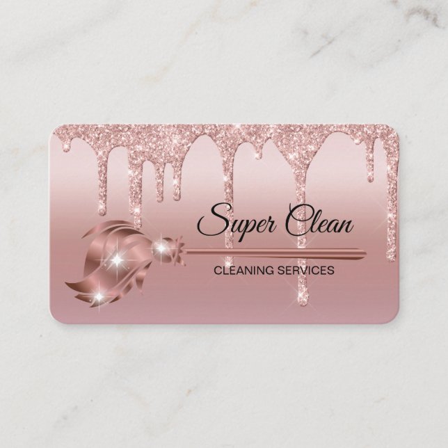 Maid Cleaning House Sparkling rose gold Business Card (Front)