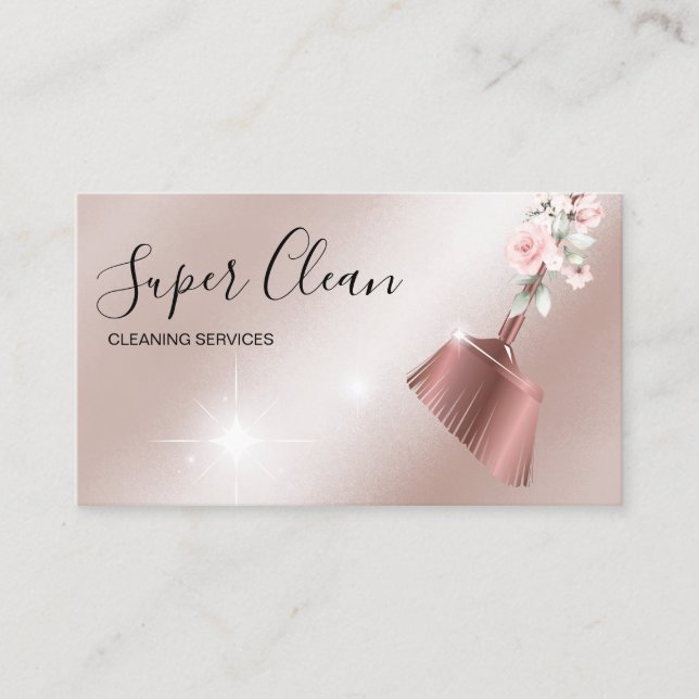 Maid Cleaning House Sparkling rose gold Business Card (Front)