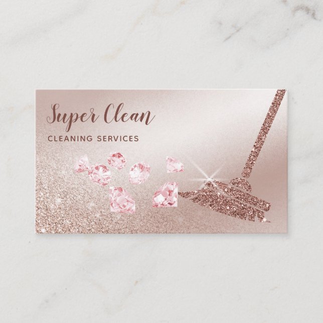 Maid Cleaning House Sparkling Rose Gold Business Card (Front)