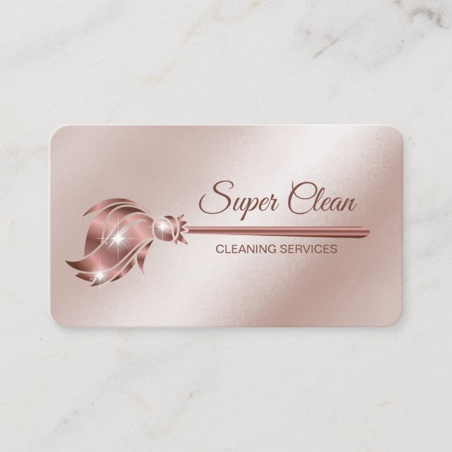 Maid Cleaning House Sparkling rose gold Business Card (Front)
