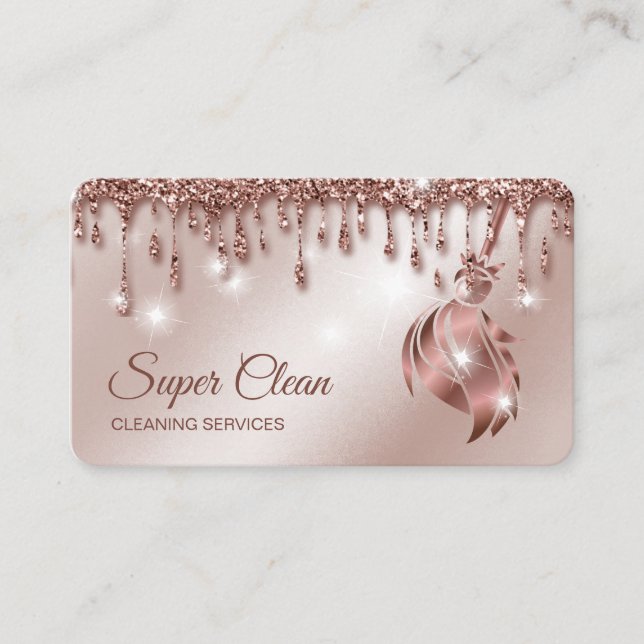 Maid Cleaning House Sparkling rose gold Business Card (Front)
