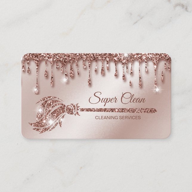 Maid Cleaning House Sparkling rose gold Business Card (Front)