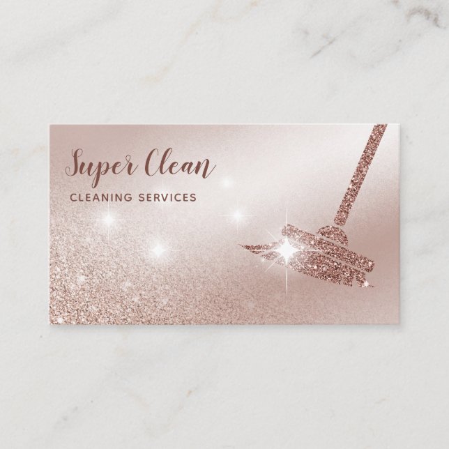 Maid Cleaning House Sparkling Rose Gold Business Card (Front)