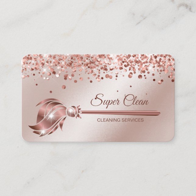 Maid Cleaning House Sparkling rose gold Business Card (Front)