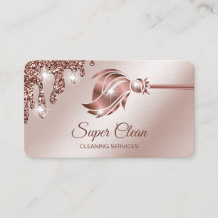 Maid Cleaning House Sparkling rose gold Business Card