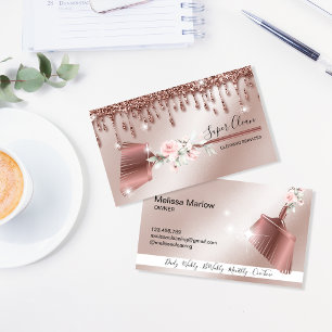 Maid Cleaning House Sparkling rose gold Business Card