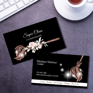 Maid Cleaning House Sparkling rose gold Business Card