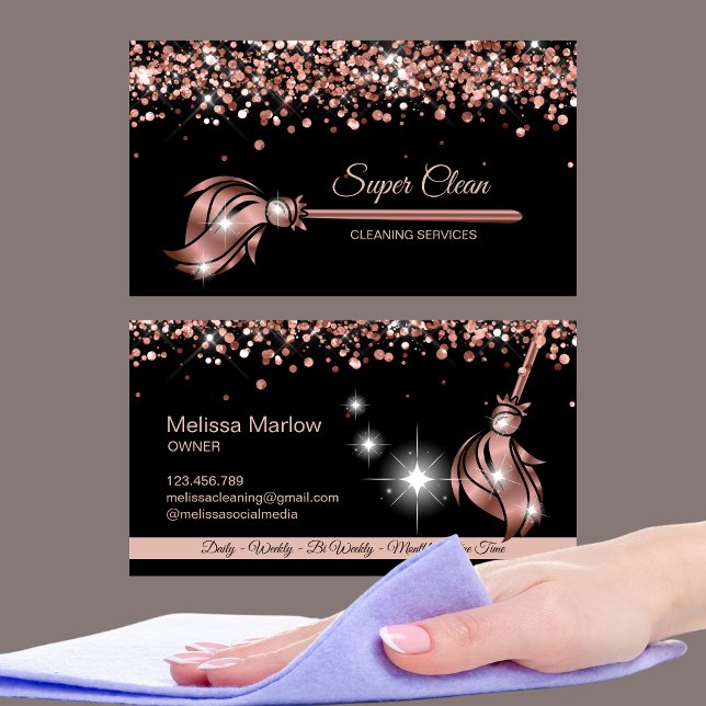 Maid Cleaning House Sparkling rose gold Business Card (Creator Uploaded)
