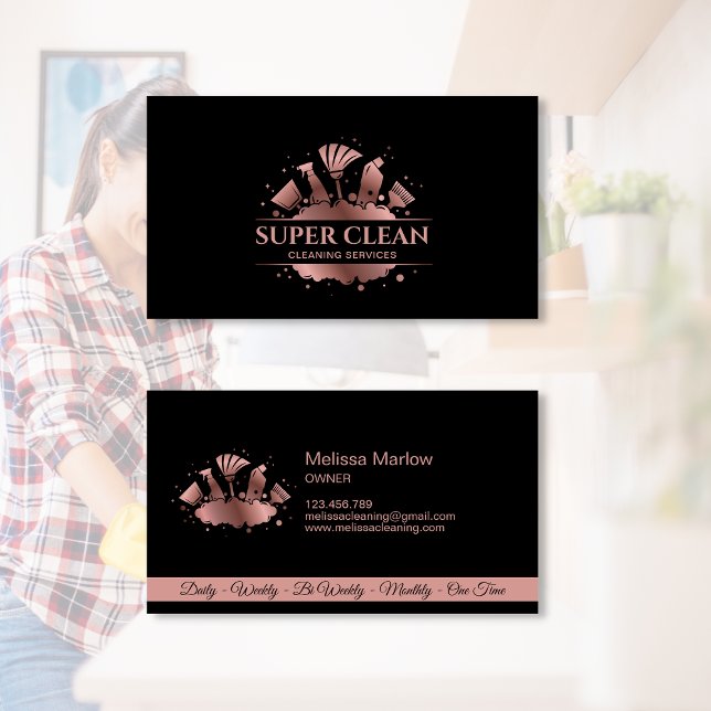 Maid Cleaning House Sparkling Rose Gold Business Card (Creator Uploaded)