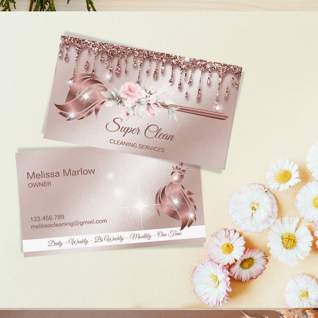 Maid Cleaning House Sparkling rose gold Business Card (Creator Uploaded)