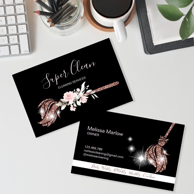 Maid Cleaning House Sparkling rose gold Business Card (Creator Uploaded)