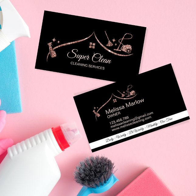 Maid Cleaning House Sparkling rose gold Business Card (Creator Uploaded)
