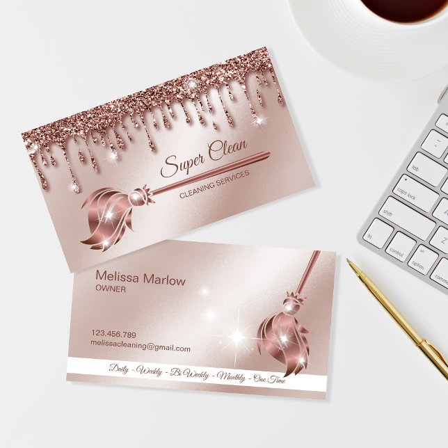 Maid Cleaning House Sparkling rose gold Business Card (Creator Uploaded)